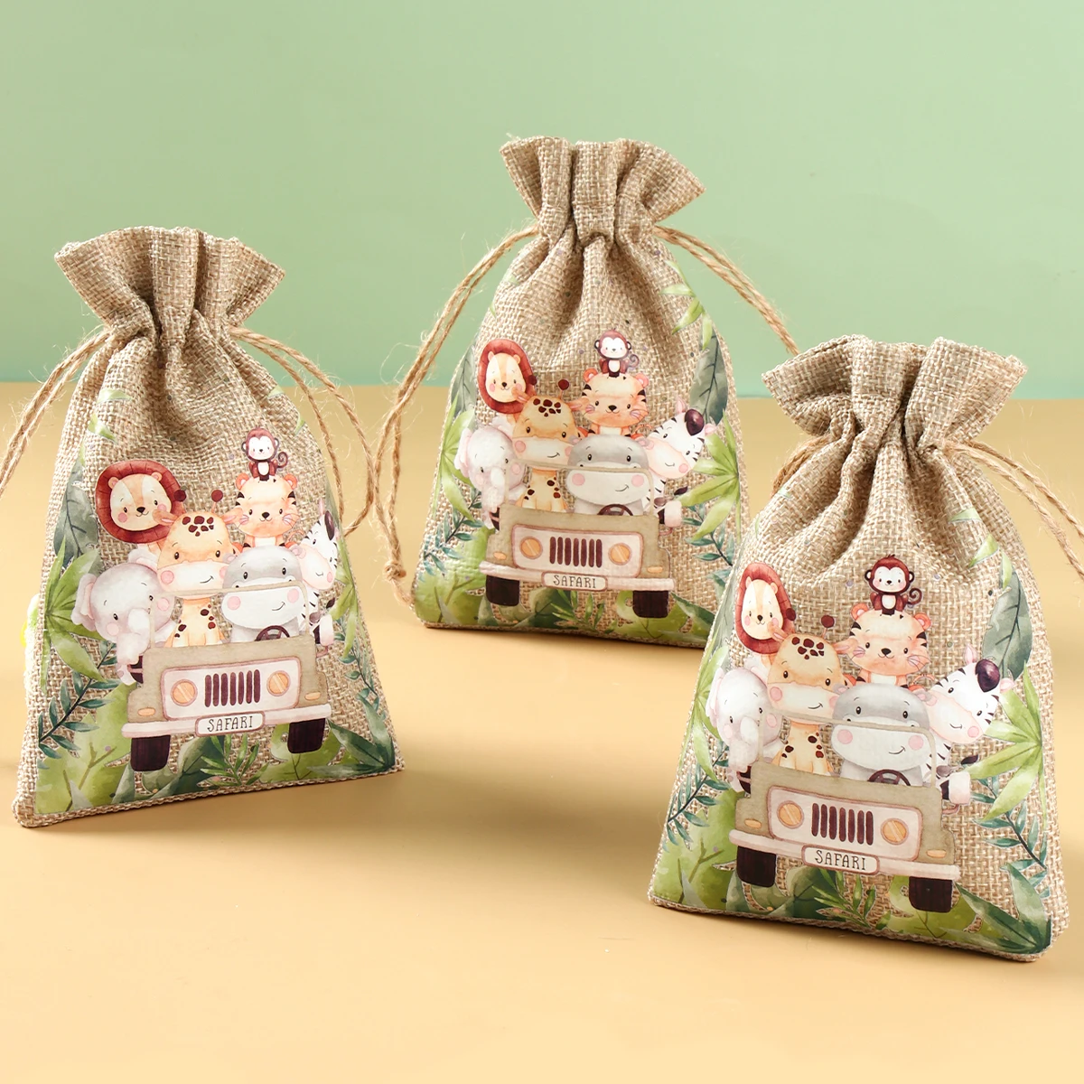 Bolsas de dulces de animales de la selva para niños, decoración de fiesta de cumpleaños de Safari, salvaje, regalo de Baby Shower, bolsas de embalaje de arpillera