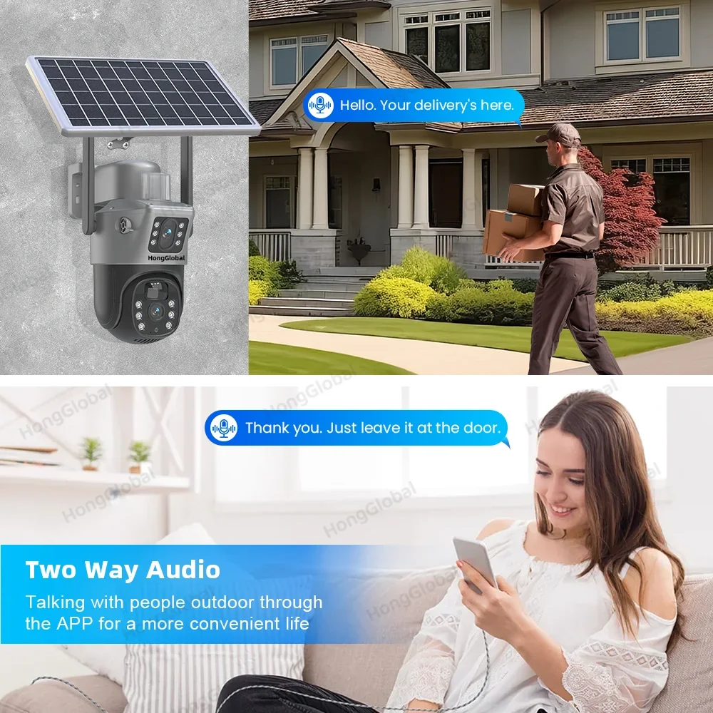 4K 8MP Dual Lens Solar Camera Wifi Outdoor PIR Detection Night Vision 2-Way Audio PTZ Video Cam Waterproof Security Camera CCTV