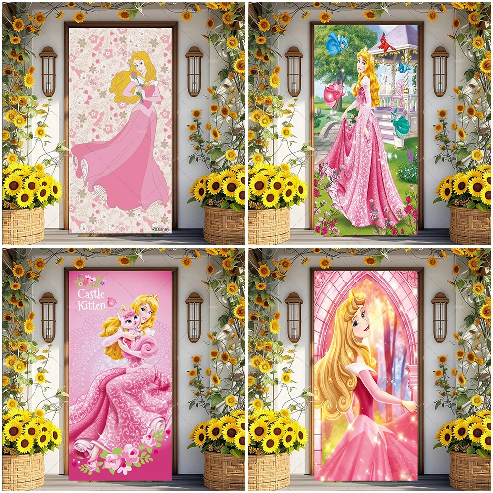 

Disney Sleeping Beauty Aurora Pink Princess Backdrop Girl's Birthday Party Decorations Baby Shower Supplies Door Banner Decor