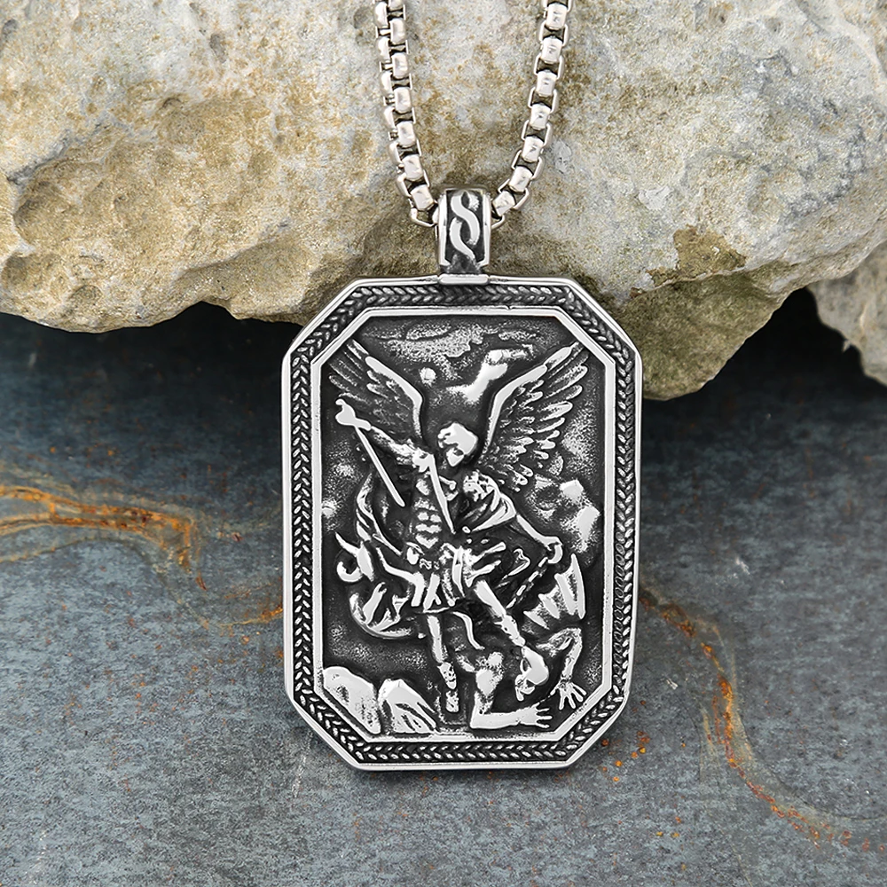 Men's 316L Stainless Steel Archangel Protection Pendant Necklace Fashion Guardian Angel Charm Religious Jewelry Gifts Wholesale