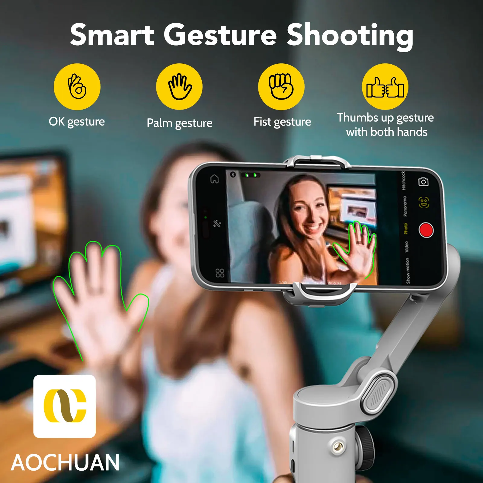 AOCHUAN Smartphone 3 Axis handhold Gimbal Stabilizer For iPhone and Android phone With built-in extension pole and led display - Image 6