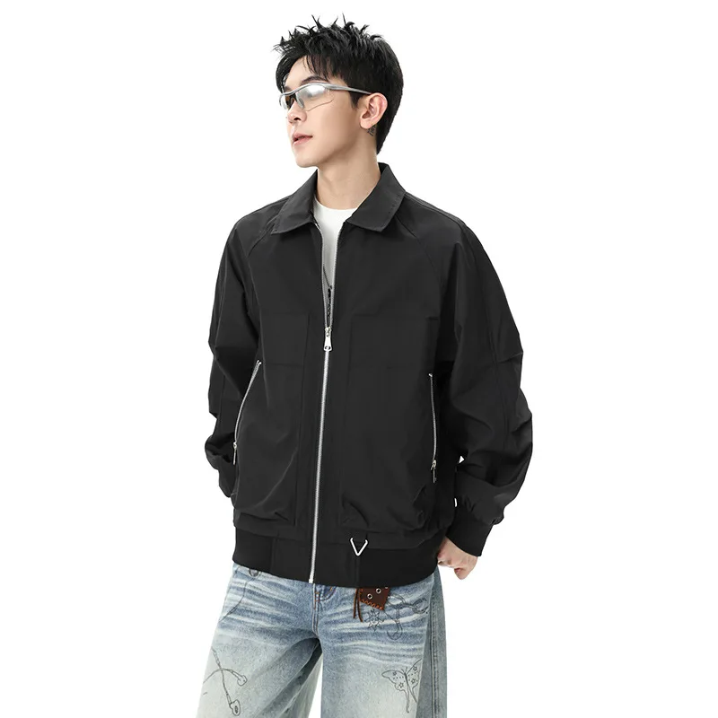Men's Vintage Khaki Jackets Retro Work Stand-collar Moto Jacket Casual Zippered Autumn and Winter Coat for Unisex Outwear M-5XL