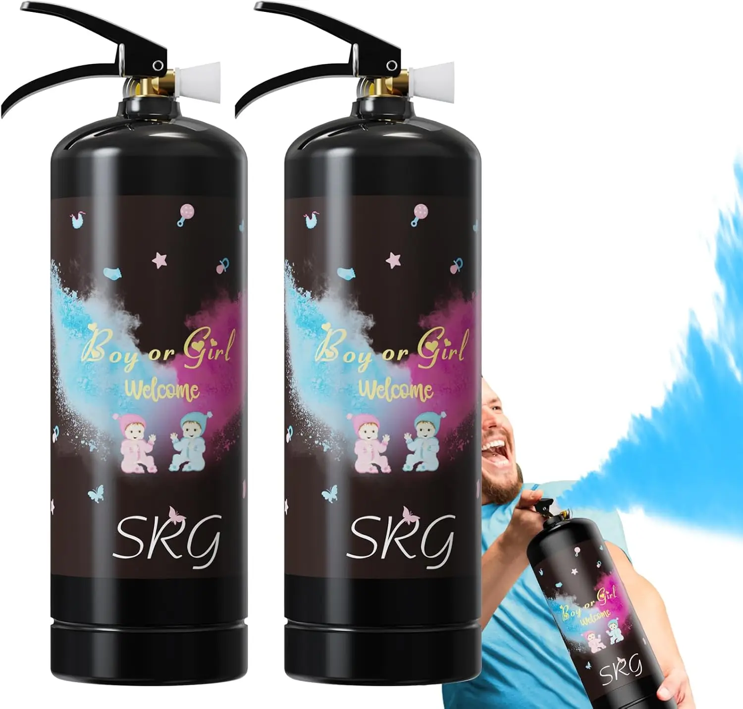

Blue Gender Reveal Fire Extinguisher - 2 Pack, Blasts 20+ Feet for Baby Boy Decorations & Party Ideas