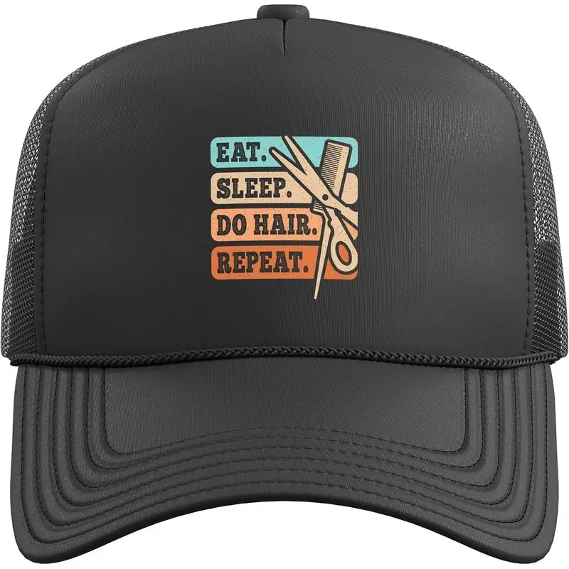 Eat Sleep Do Hair Repeat Barber Hairdresser Hairstylist Men Trucker Hat with Adjustable Mesh Back