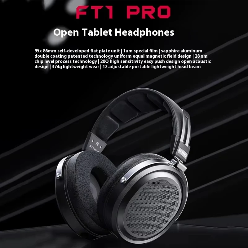 Fiio FT1 Pro Headphone Open Flat Headband Wired Hifi Headphones Customized 1μm Ultra-slim Diaphragm 374g 20Ω Sensitivity