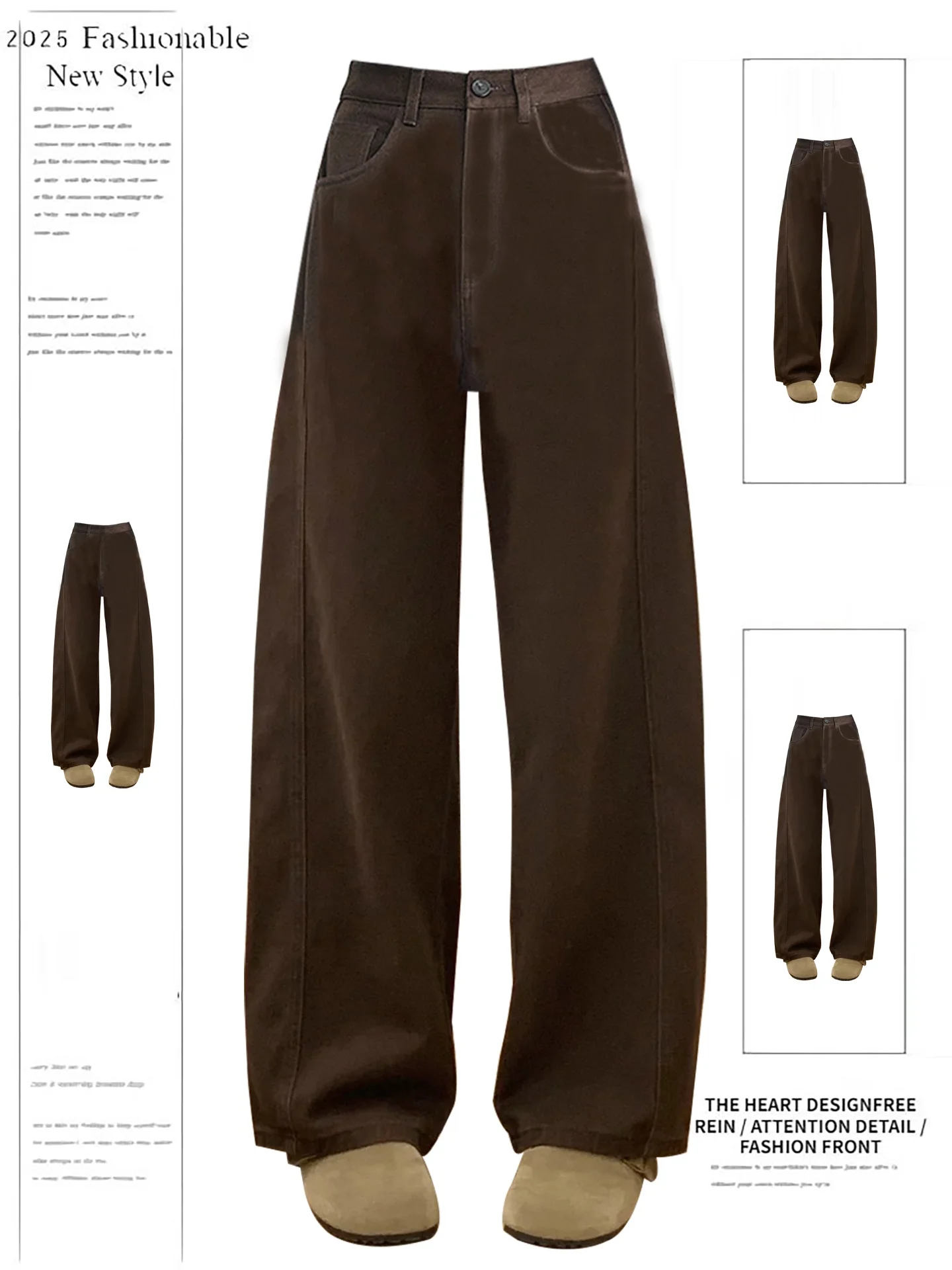 Retro American Brown Wide Leg Jeans Women's Loose Straight Floor-Length Trousers High Waist Comfortable Casual High Quali