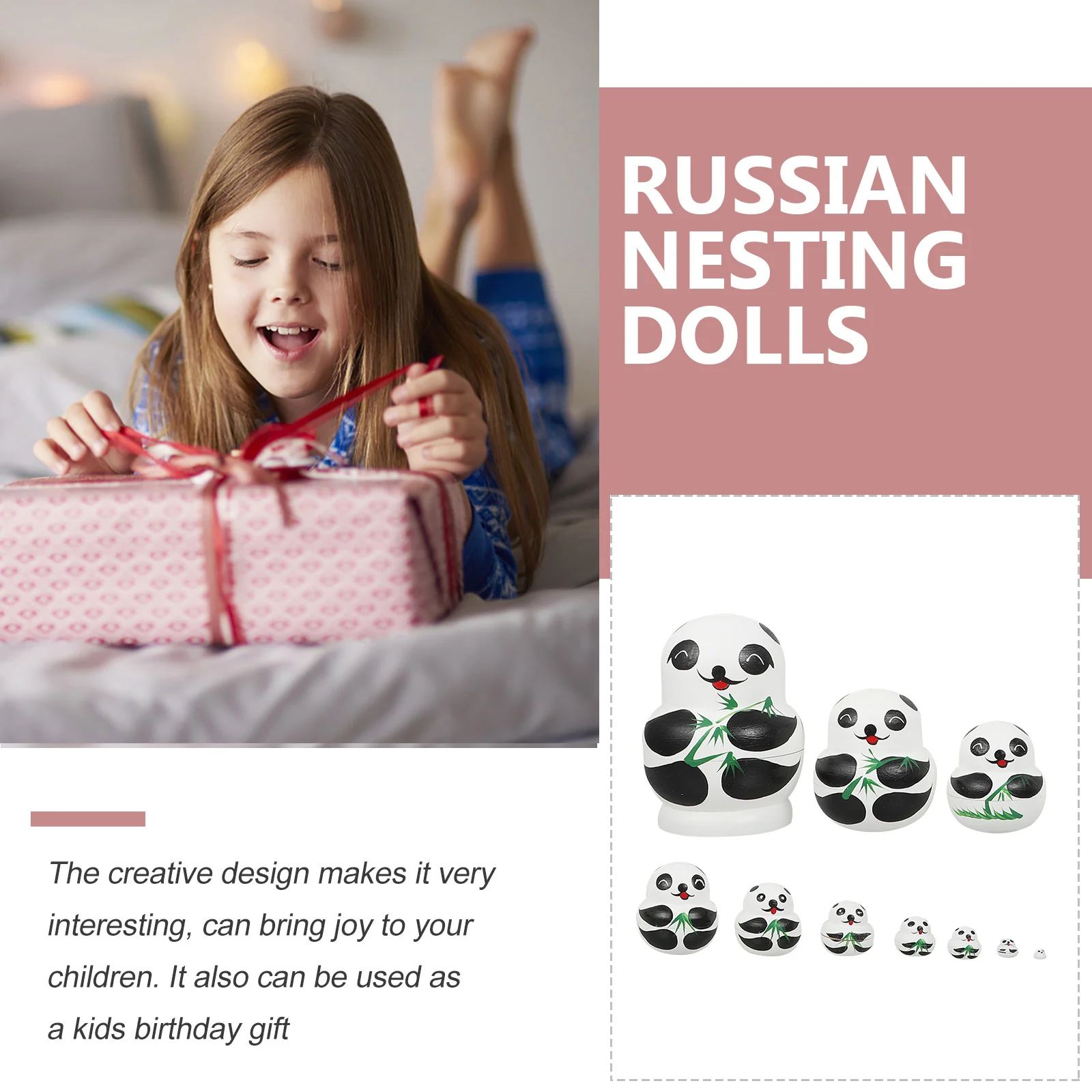 1 ensemble de Matryoshka en bois créatif en forme de panda, jeu de nidification russe, décoration éducative pour la maison, bureau, design unique, nidification russe