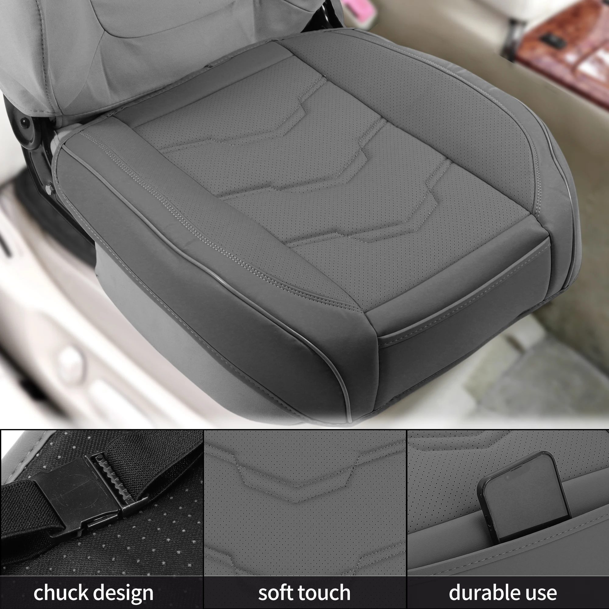 X Autohaux سيارة أسفل غطاء وسادة للمقعد فو الجلود لكمات مضلع نمط شبه ملفوفة ثلاثية الأبعاد وسادة عالمية لسيارة SUV شاحنة #3