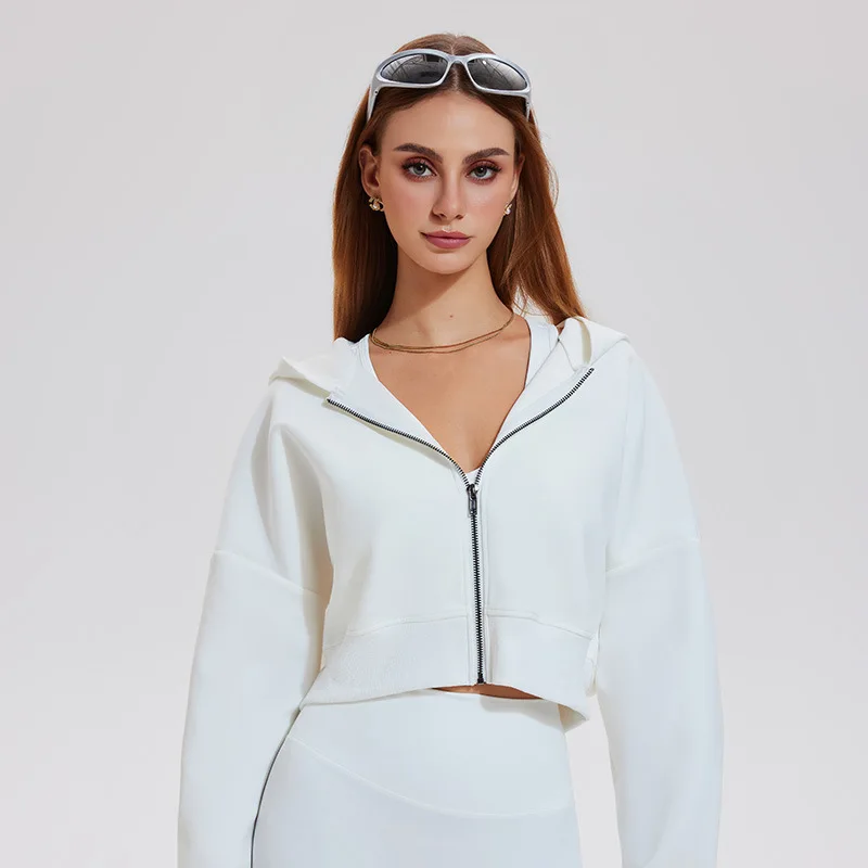 THRUM 2026 New Women Fitness Jacket Cropped Butterfly Sleeve Full Zip Running Yoga Athletic Top Quick Dry Sportswear Coat