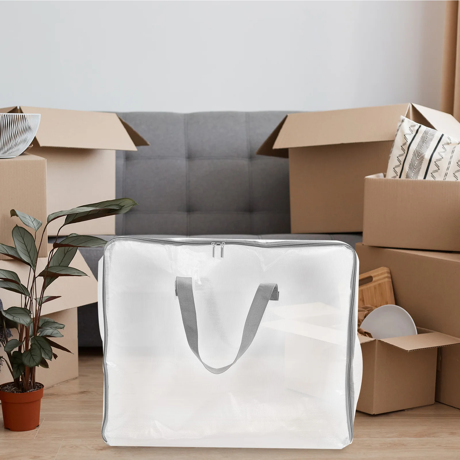 

Portable Foldable Storage Bag for Moving Clothes Bedding Transparent Tote Heavy Duty PVC Polyester Material Quilt Travel Luggage