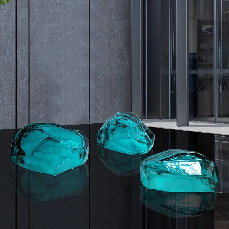 Large transparent resin landscape stone sculpture ornament, hotel pool sales office decoration floor ornament