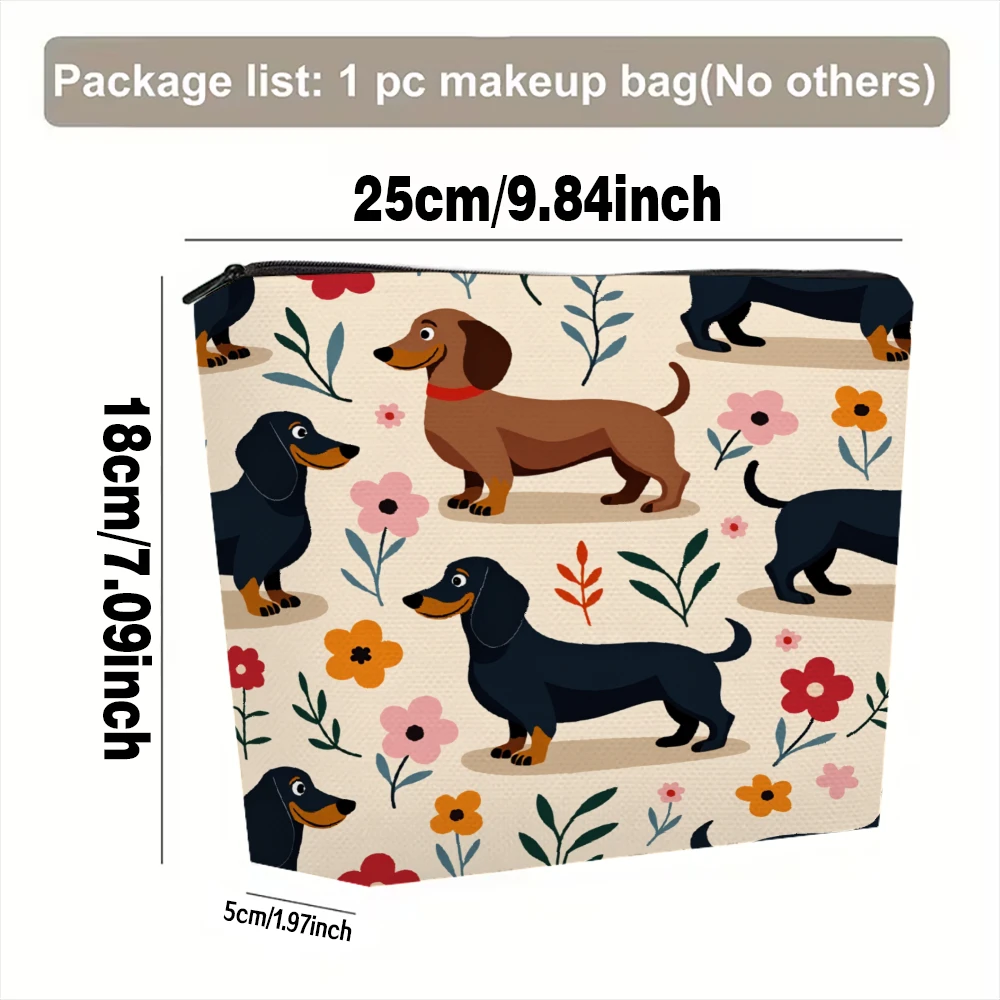 Dachshund Floral Pattern Print Design Makeup Bags for Girls Cosmetic Pouch Toiletry Bag Pencil Case Travel Storage