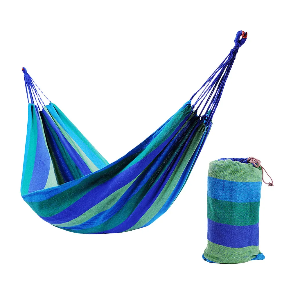 1Pcs Double Thickened Canvas Hammock Rainbow Design Lightweight Portable Outdoor Camping Hanging Sleeping Bed for Travel
