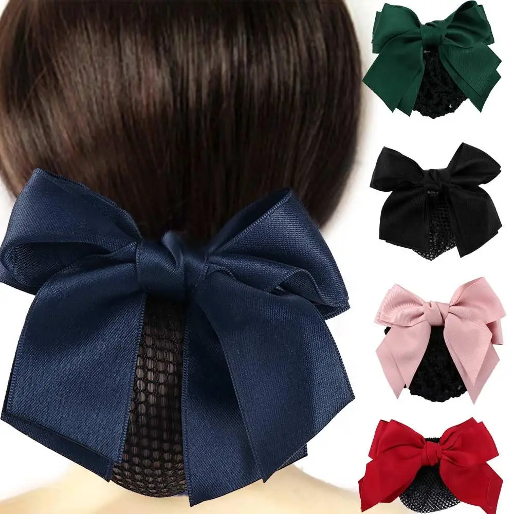 Vintage Elegant Bowknot Hotel Nurse Female Women Spring Clip Ponytail Clip Hairgrips Cover Net Korean Bun Snood