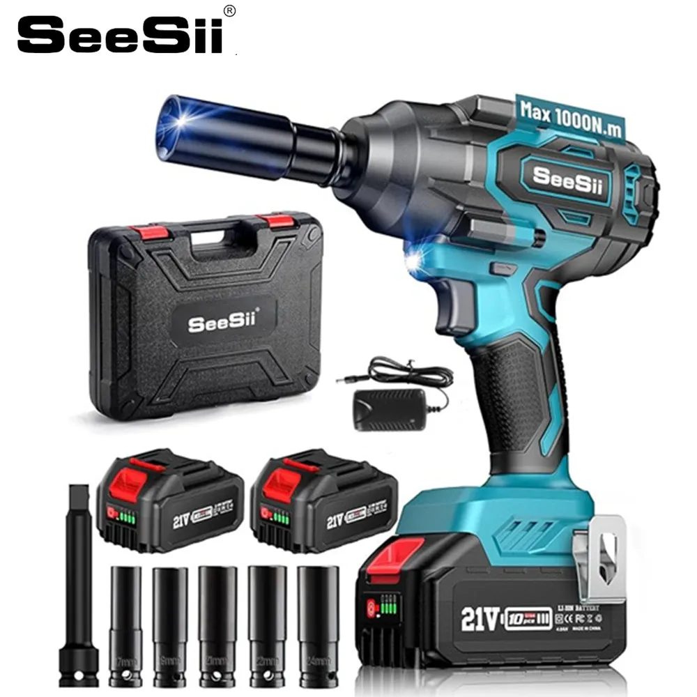 

Seesii WH760 Cordless Brushless Electric Wrench High Torque1000Nm 738ft-lbs 1/2" Impact Gun Two 4.0AH Battery for Car Truck Tool