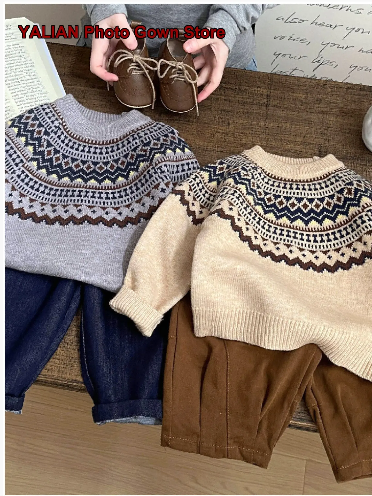 Korean Style Boys Early Spring Fair Isle Knit Top Children Fashionable Spring Kids