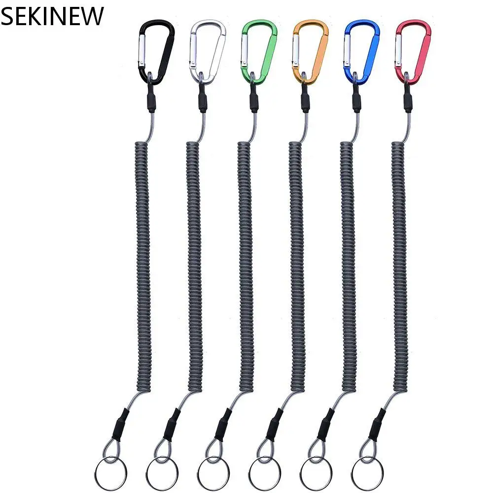 Tackle Flexible Security Retractable Climbing Steel Wire Outdoor Elastic Anti-lost Lanyards Spring Rope Fishing String Carabiner