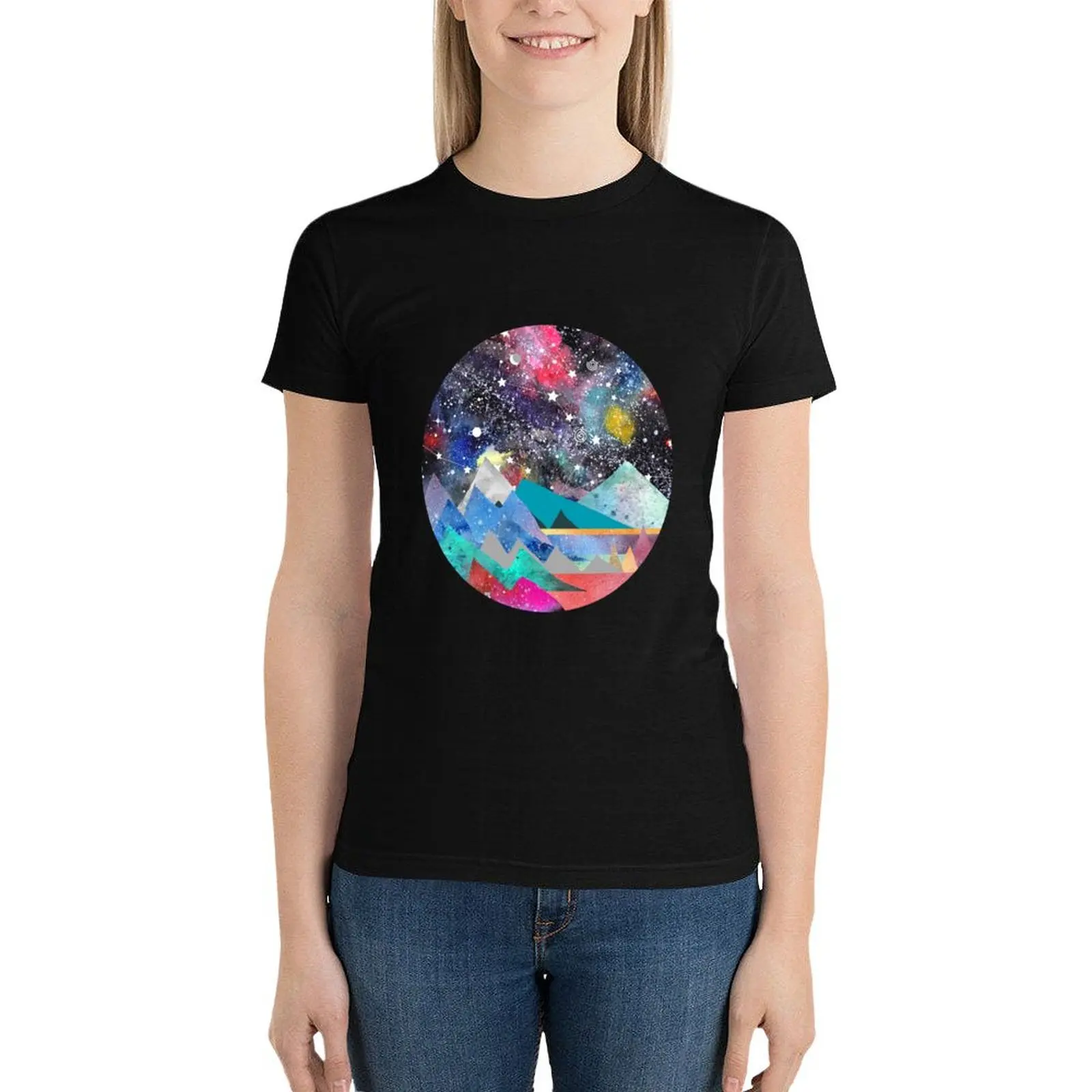 Aries Constellation Watercolor Mountains T-Shirt oversized summer top t-shirts for Women graphic tees