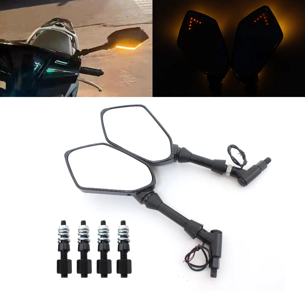 Motorcycle Accessories Left + Right Rearview Mirrior With LED Light For Kawasaki NINJA Z750 Z800 Z900 Z1000 650R ER6N ER6F ER5