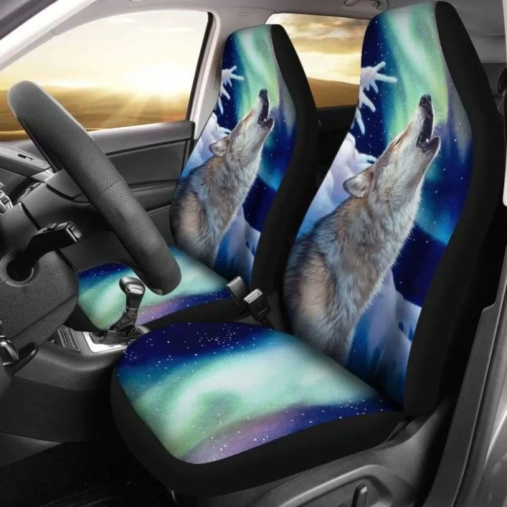 Car Seat Covers Wolf Holy Night 200904,Pack of 2 Universal Front Seat Protective Cover