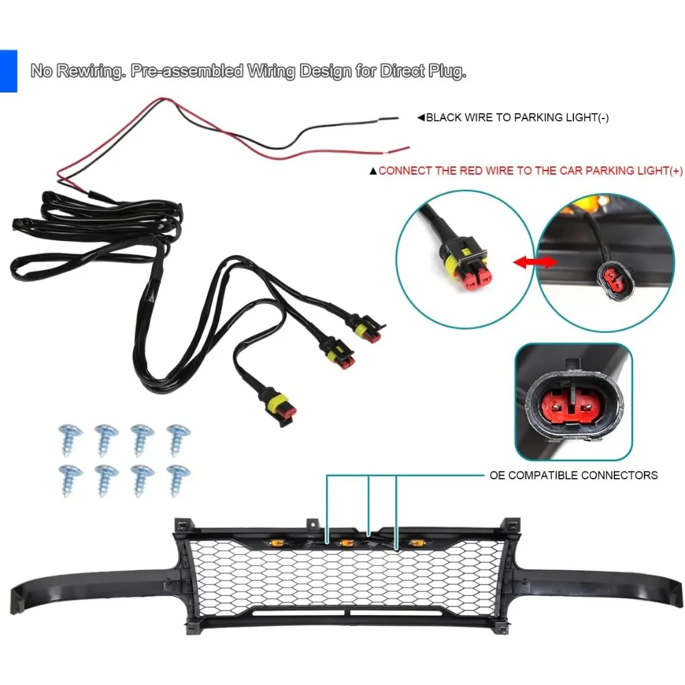 Grade de malha preta fosca TUNING com lâmpadas LED compatível com Chevy Silverado 1500 1999-2002