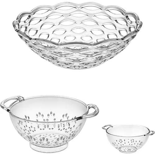 EW's Kitchenware Acrylic Transparent Fruit Bowl + Strainer + Mini Strainer