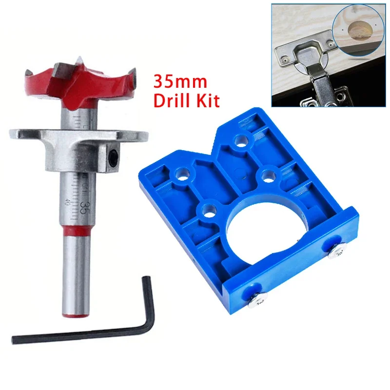 Woodworking Upgrade 35mm Concealed Hinge Jig Kit Hinge Boring Jig Drilling Guide Locator for Face Frame Cabinet Cupboard Tools