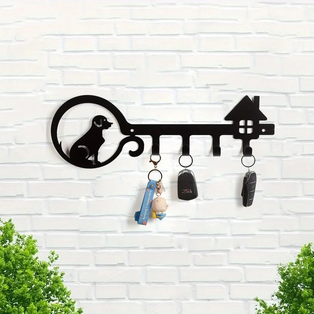 

Dog Decorative Hooks Rack, Metal Dogs Loves Key Storage Rack -13 Inch Wide - Wall Mounted Key Holder Gift