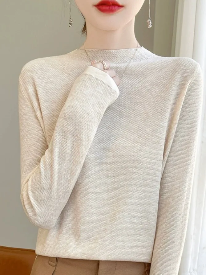 

Ele Knitted Base irt Women's Inner Wear Slim Fit f High Collar Casual Sle Soft Fabric Long Sve Breathable