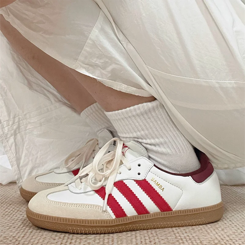 2026 New Adidas Originals Low Top Skate Shoes White Red Leather Casual Sneakers JI3201