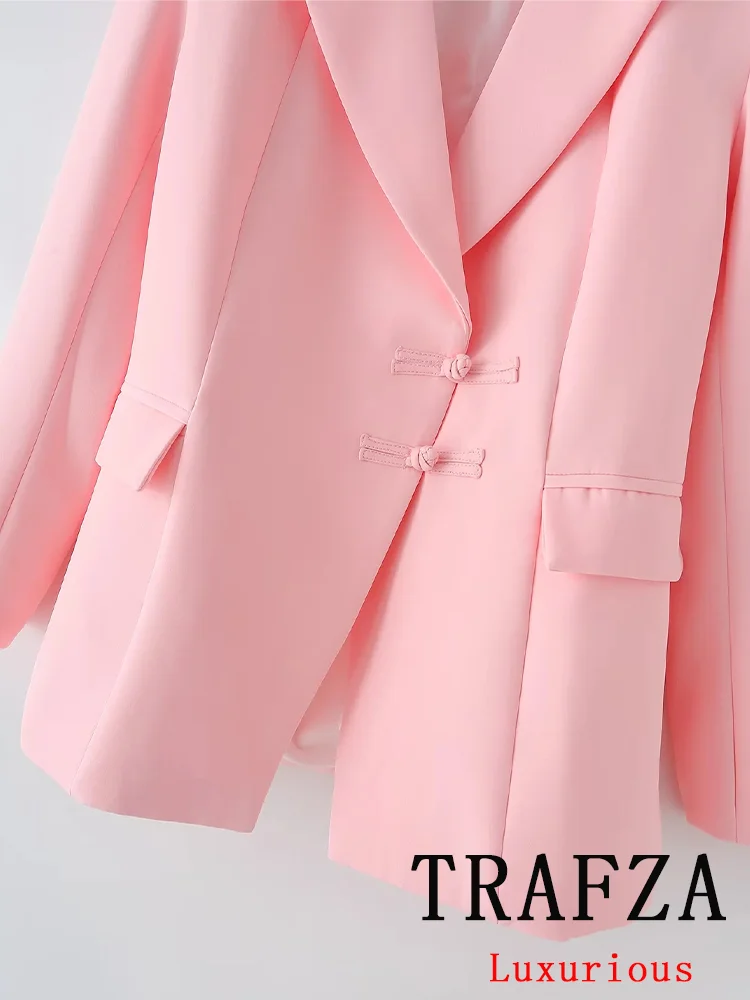 TRAFZA Vintage Casual Women Blazer Solid Single Breasted Long Sleeve Pockets Blazer New Fashion 2024 Autumn Office Lady Blazers