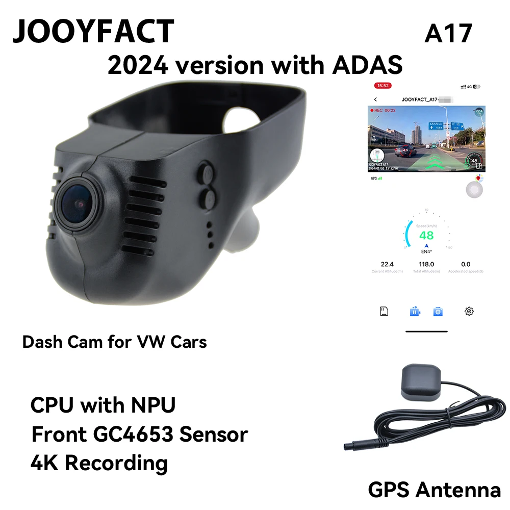 Видеорегистратор JOOYFACT A17, 4K ADAS A7H Novatek Sony, Wi-Fi, подходит для автомобилей VW, Volkswagen, Skoda