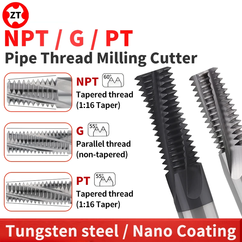 

Фрезы ZUANTONG NPT BSP G BSPT PT RC для нарезания полной резьбы, твердосплавные, из вольфрамовой стали, 1/16, 1/8, 1/4, 3/8, 1/2, 5/8, 3/4, 7/8, 1'' — фрезы для нарезания резьбы