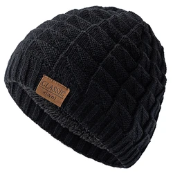 Unisex Classic Labal Winter Hats Solid Color Knitted Hats For Men And Women Beanie Cap Outdoor Plush Fur Lining Warm Sports Hats