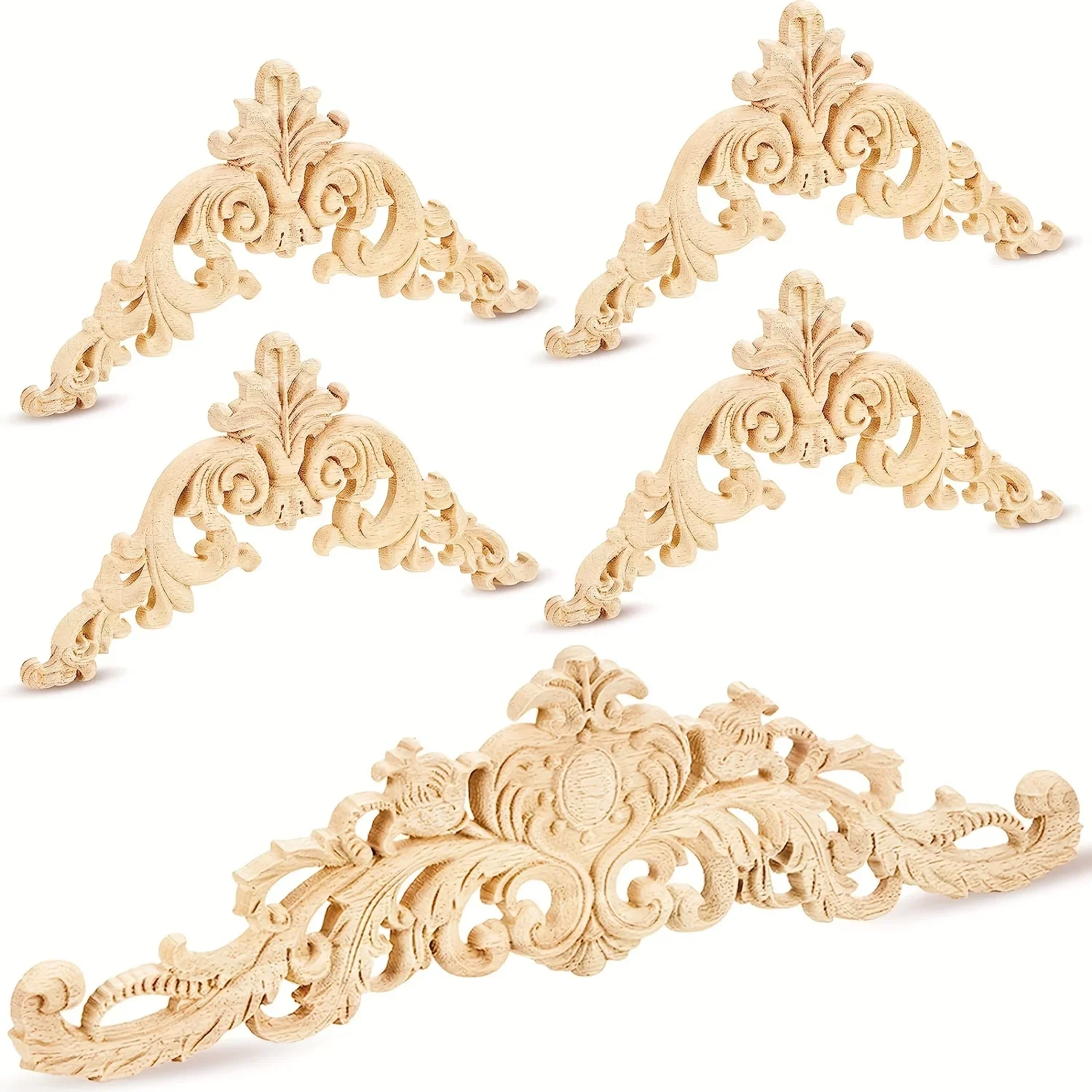 

5 Pieces Wood Appliques Onlays Decorative Wood Applique DIY Appliques and Onlays for Furniture Long Carved Onlay for Bed