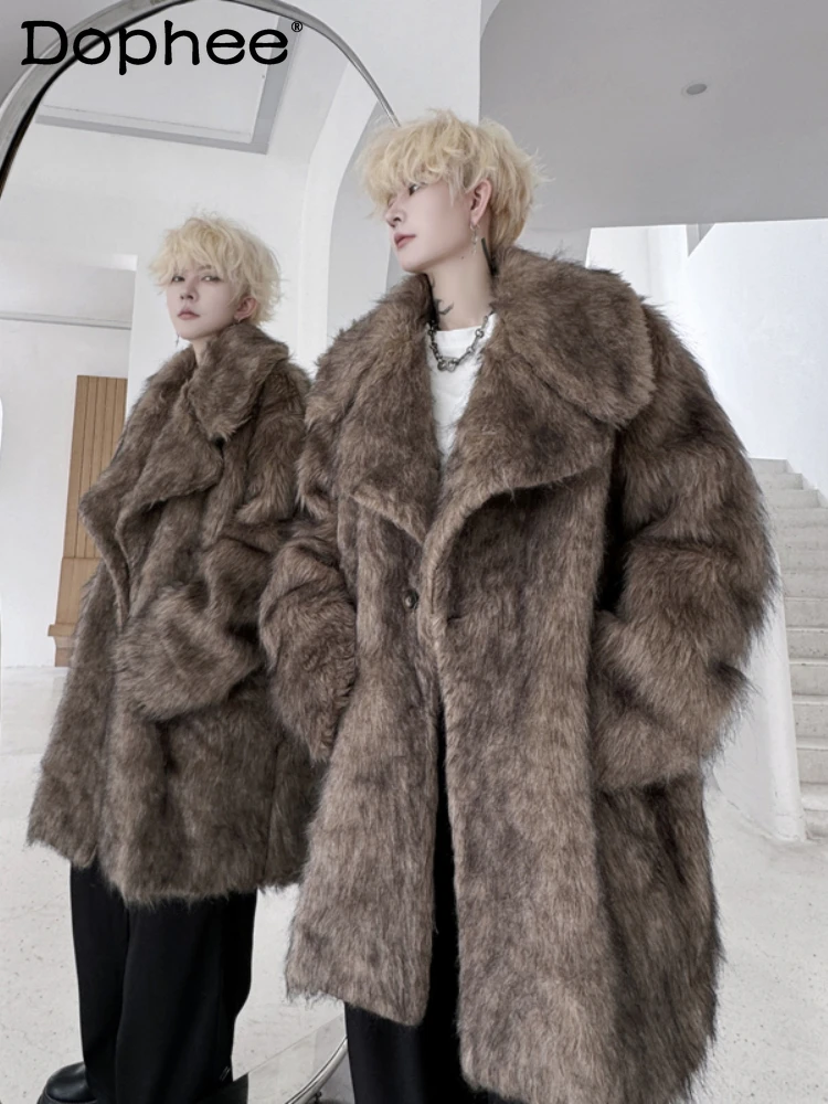 

2024 Winter Men's Imitation Mink Faux Fur Plus Cotton High-end Lapel Warm Imitation Fur Coats Long-sleeve Solid Color Jackets