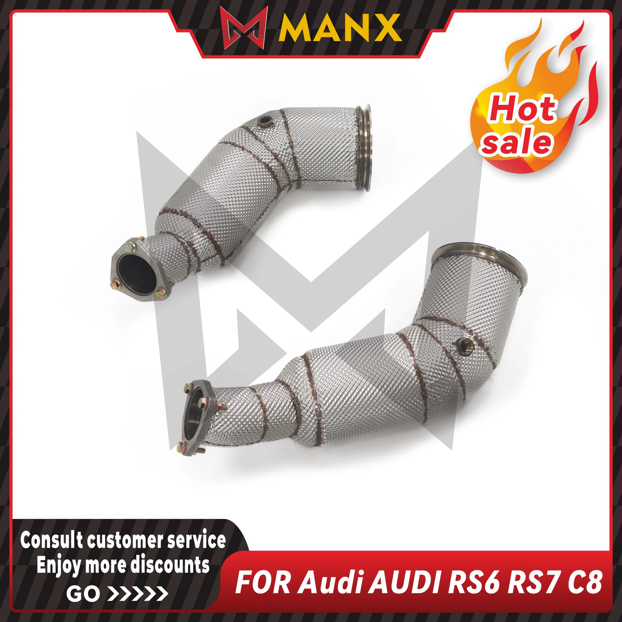 

Catless Downpipe for Audi RS6 RS7 C8 No OPF Stainless steel Performance Exhaust pipe with heat shield Lossless installation