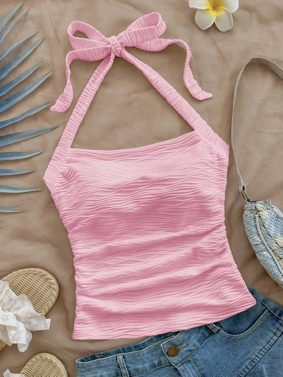 Sexy tank top, 2026 summer beach vacation style, tie-up camisole top for women.