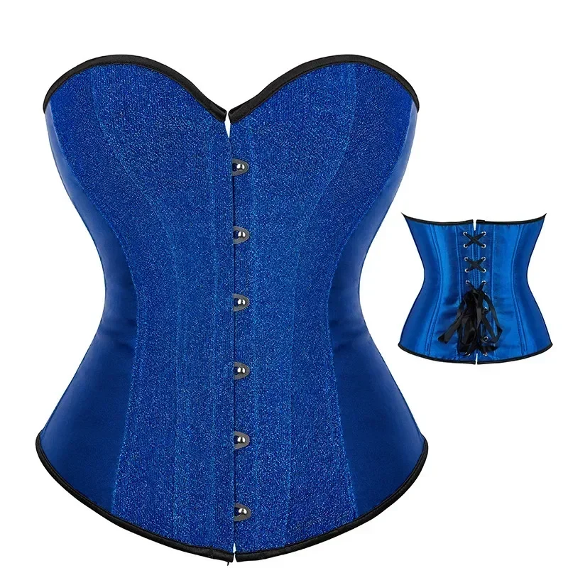 Corsetto rosso glitter Top Bustier da donna sexy Corsetto overbust con paillettes in raso Retro disossato con lacci Corsetti modellanti in vita aderenti