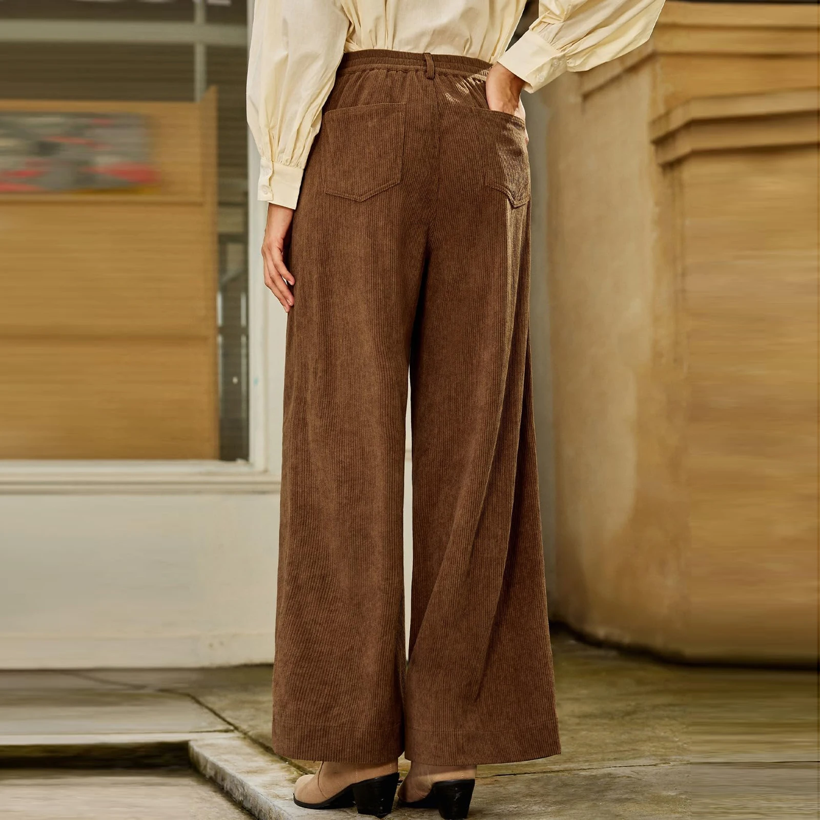 بنطال YHOPE نسائي كاجوال فضفاض مناسب بلون سادة