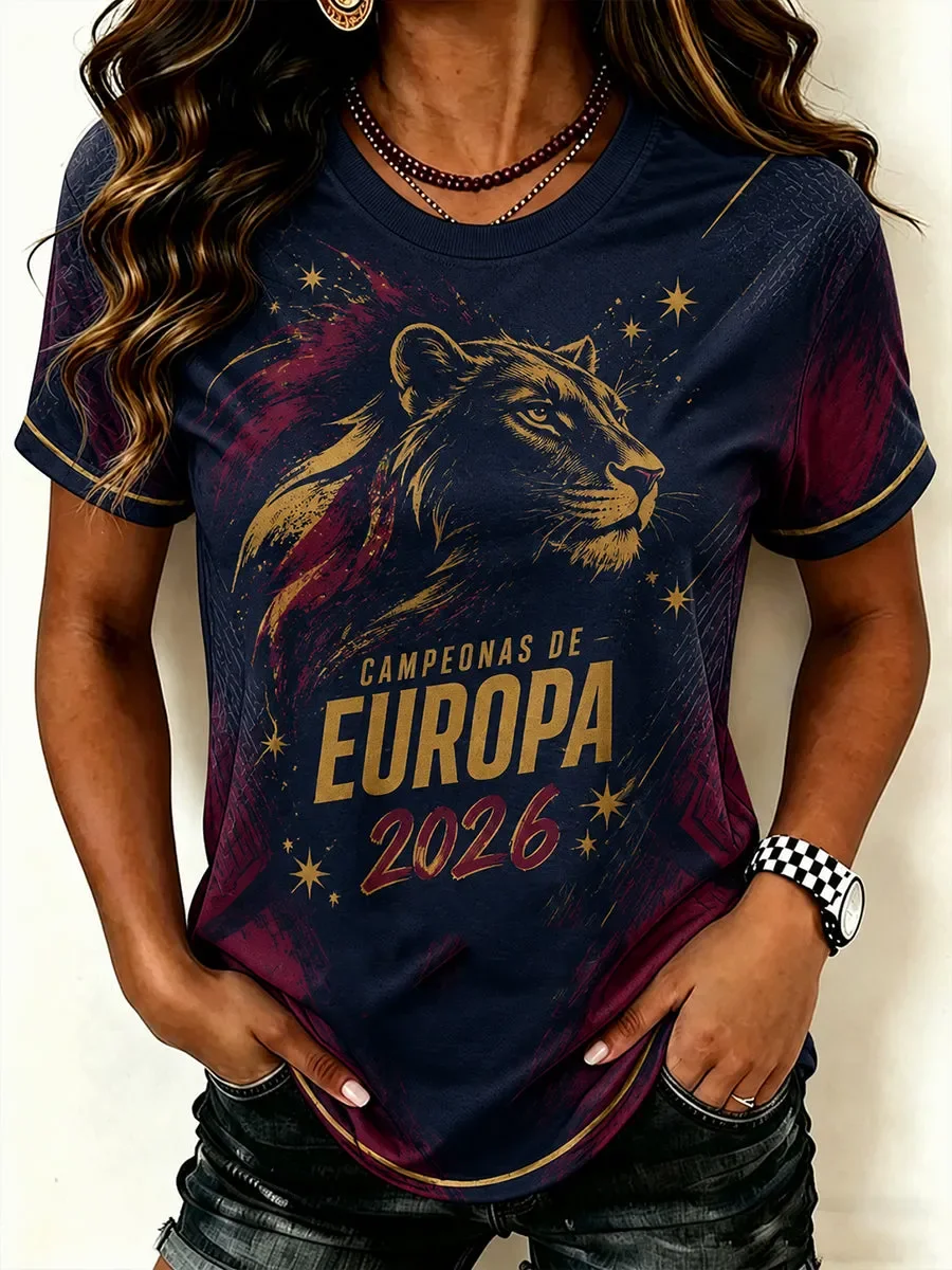 2026 Spanish T-shirt 3D digital printing comfortable and breathable daily sports T-shirt family clothing