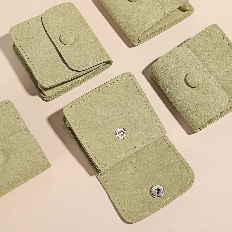 20pcs Green Microfiber Jewelry Pouch Snap Button Bags Custom Earrings Present Packaging Envelope Brooch Ring Gift