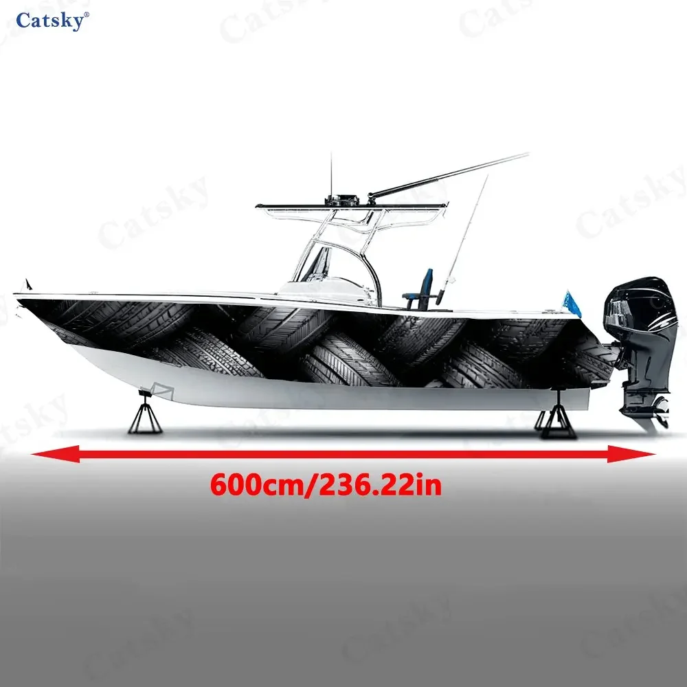 Mechanical Tire Tread Boat Stickers, PVC Waterproof Durable Vinyl Wrap Decals for Fishing Boats, Durable and Stylish Design