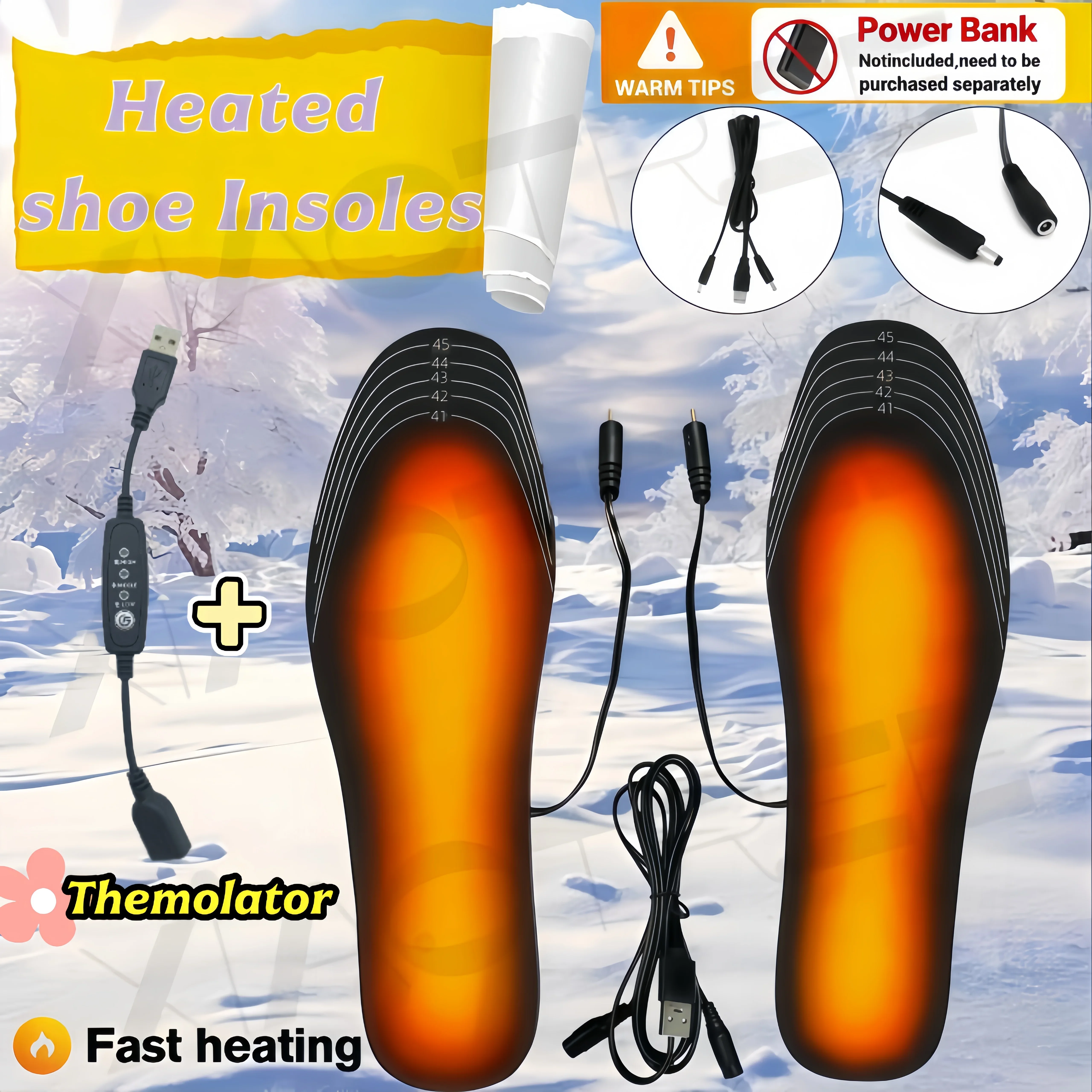 Plantillas de zapatos calentadas por USB, almohadilla eléctrica para calentar los pies, calentador de pies, alfombrilla para calcetines, plantilla calefactora para deportes al aire libre de invierno, cálida para invierno