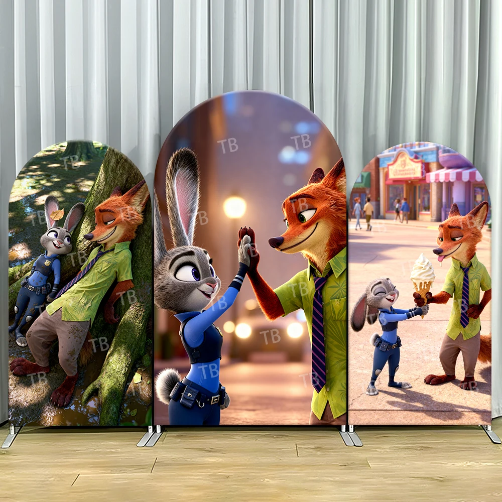 

Zootopia Judy Nick Leisure Arch Backdrop Cover Ice Cream Scene For Kids Birthday Party Cheerful Cartoon Theme Photo Booth Decor