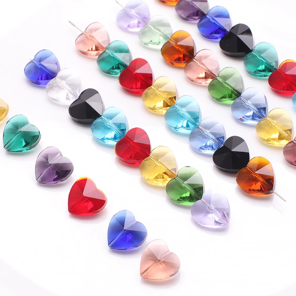 10mm 14mm Crystal Love Heart Pendant Wholesales Glass Loose Beads With Vertical Hole For DIY Making Jewelry Gifts & Handrafts