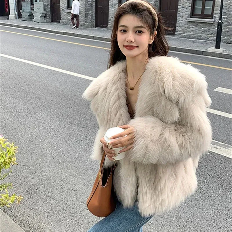 الكورية الإناث الترفيه فو الفراء سترة الخريف الشتاء السيدات طويلة الأكمام الفراء القمم معطف 2025 الراقية المرأة موضة أفخم أبلى