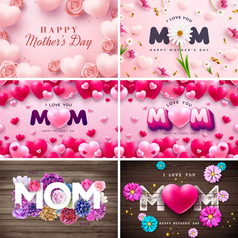 최고의 엄마 해피 어머니의 날 사진 배경, 3D 풍선, 핑크 꽃 사랑 파티 배경 장식, 샤워 사진 부스 소품, 감사합니다