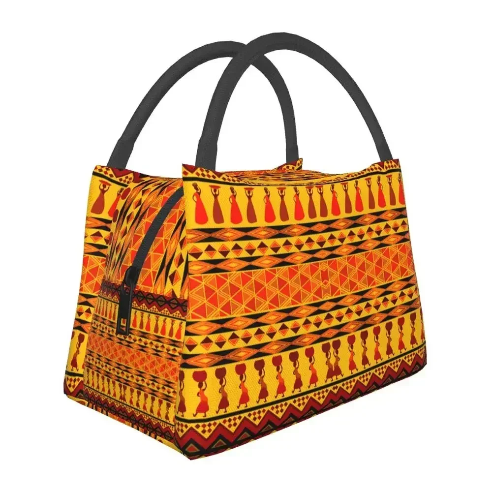 

Traditional African Ethnic Design Insulated Lunch Bag for Outdoor Picnic Africa Tribal Art Thermal Cooler Lunch Box Women