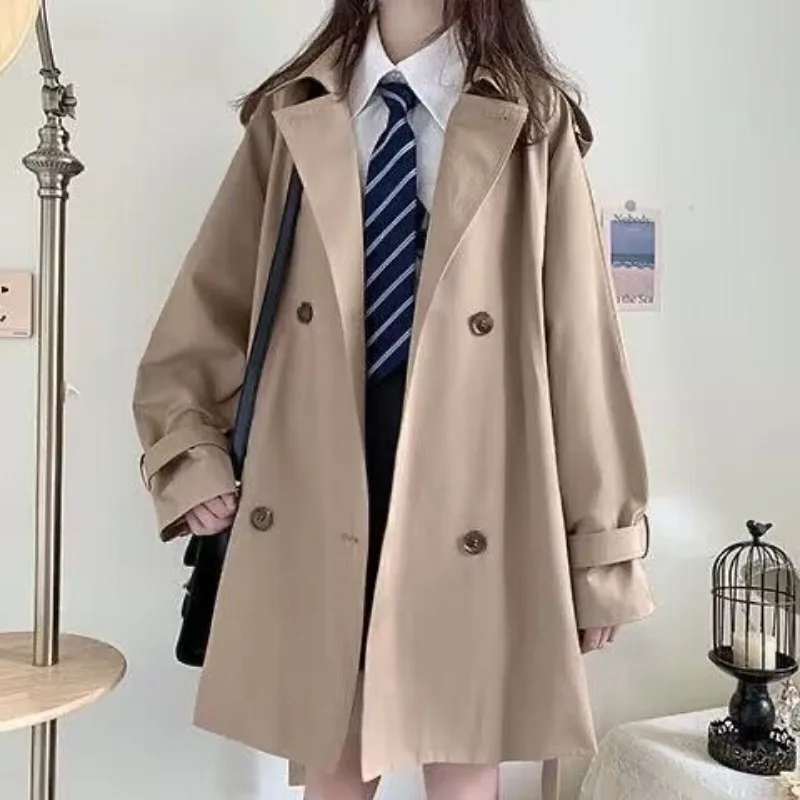 Women's 2025 Autumn and Winter New Double-breasted Versatile College Style Mid-length Windbreaker Jacket